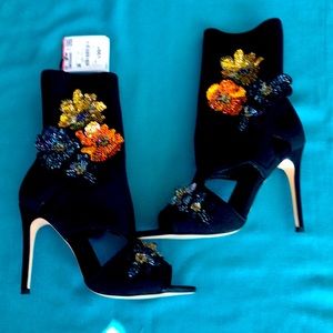ZARA HIGH HEEL SOCK STYLE SANDALS FLORAL STYLE